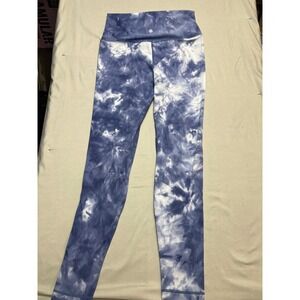 Hyba Blue Tie Dye High Waisted Yoga Leggings Cloud Print Activewear Womens